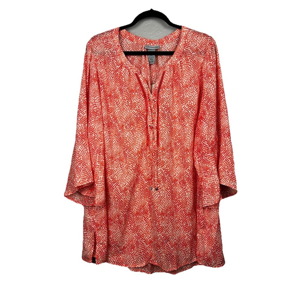Catherine's Orange White 3/4 Sleeve Lightweight Blouse Size 2X Career Summer NWT